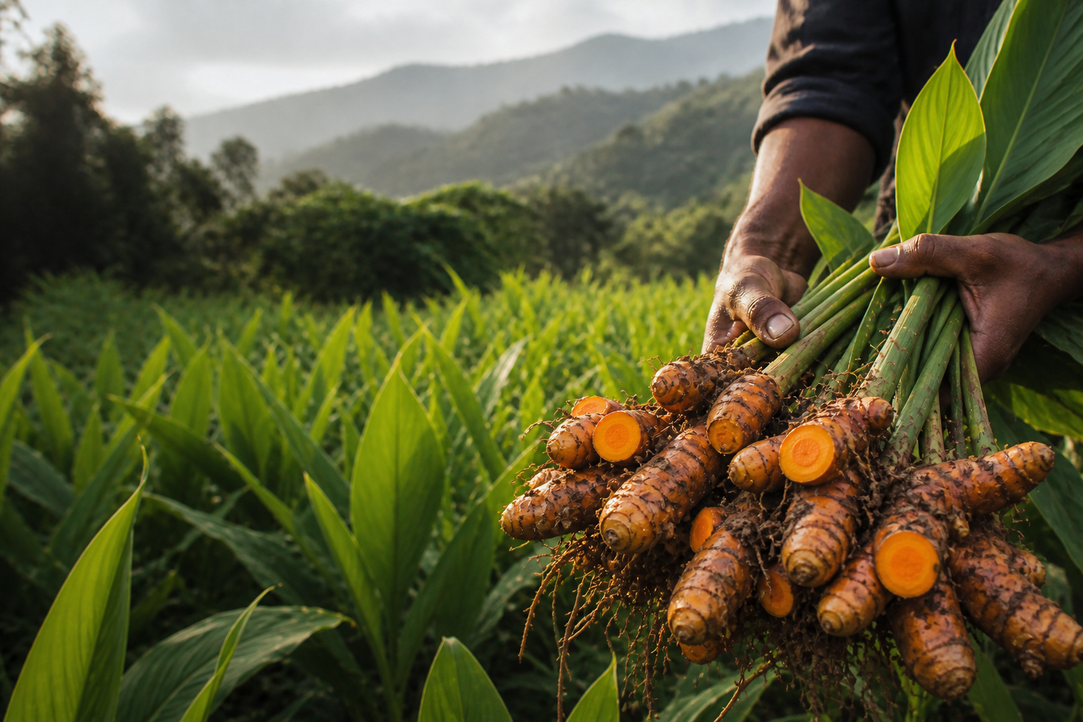 Fresh turmeric rhizomes harvested in Assam